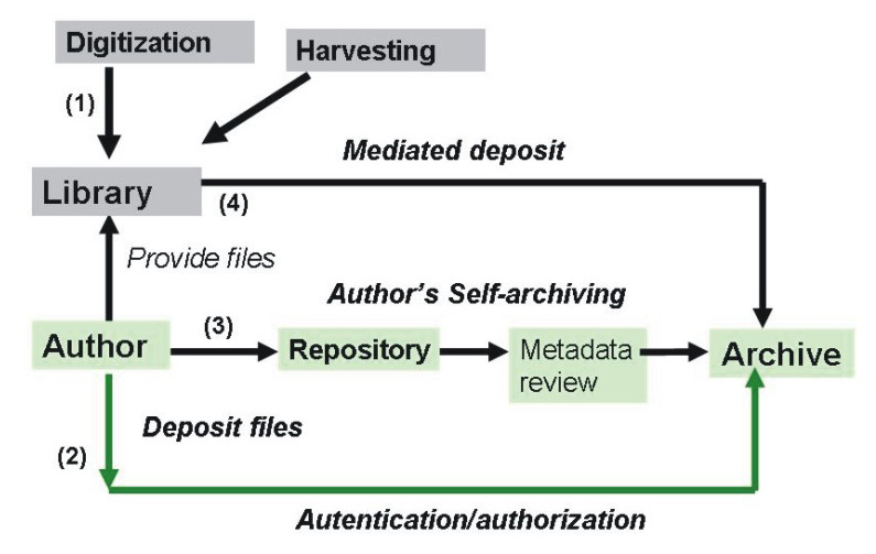Figure 3. Flow chart indicating the process of archiving digital objects in the surveyed Spanish repositories