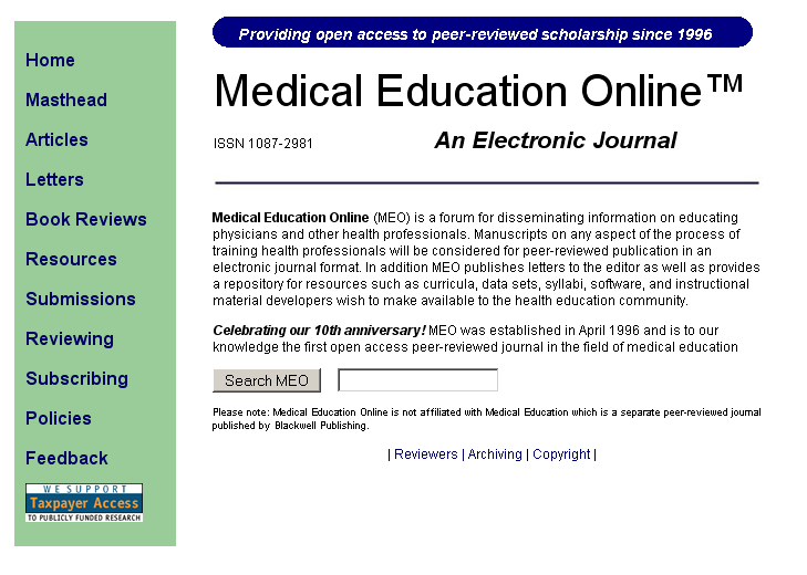 Medical Education Online A Case Study Of An Open Access Journal
