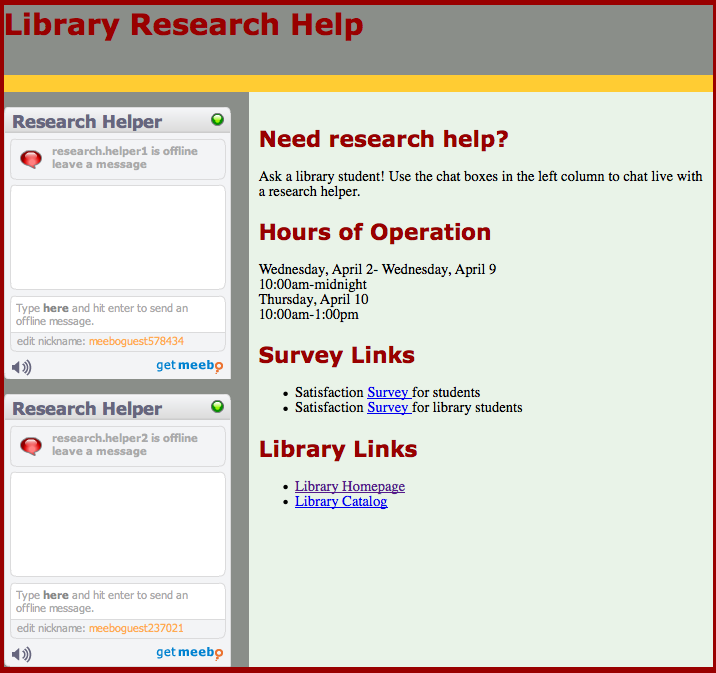 Research Help website