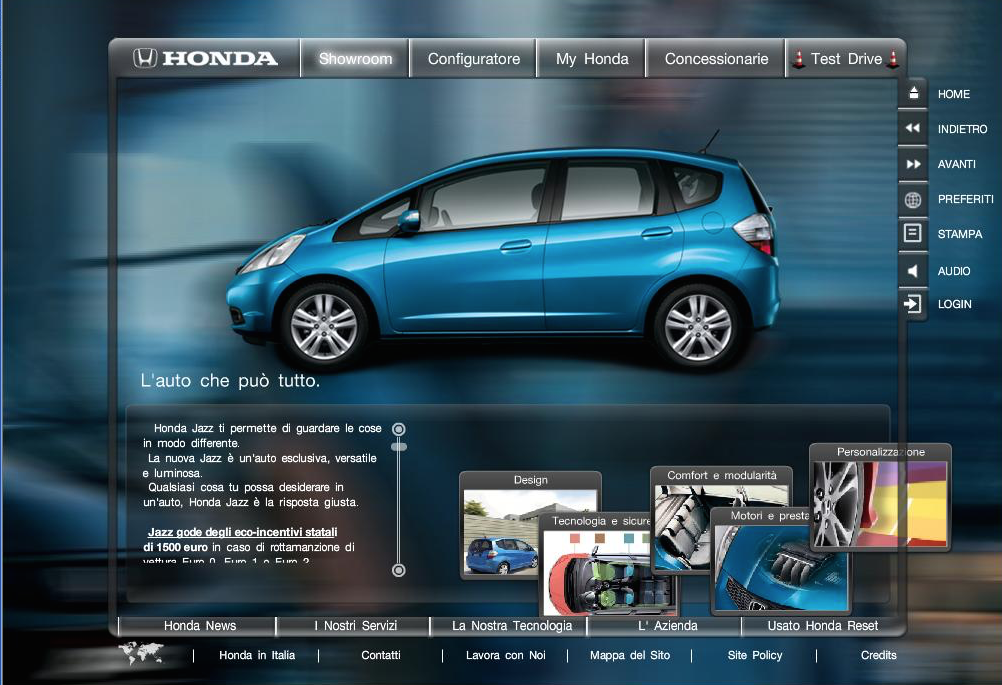 Figure 2: Product page, Honda Cars Italy, 2009