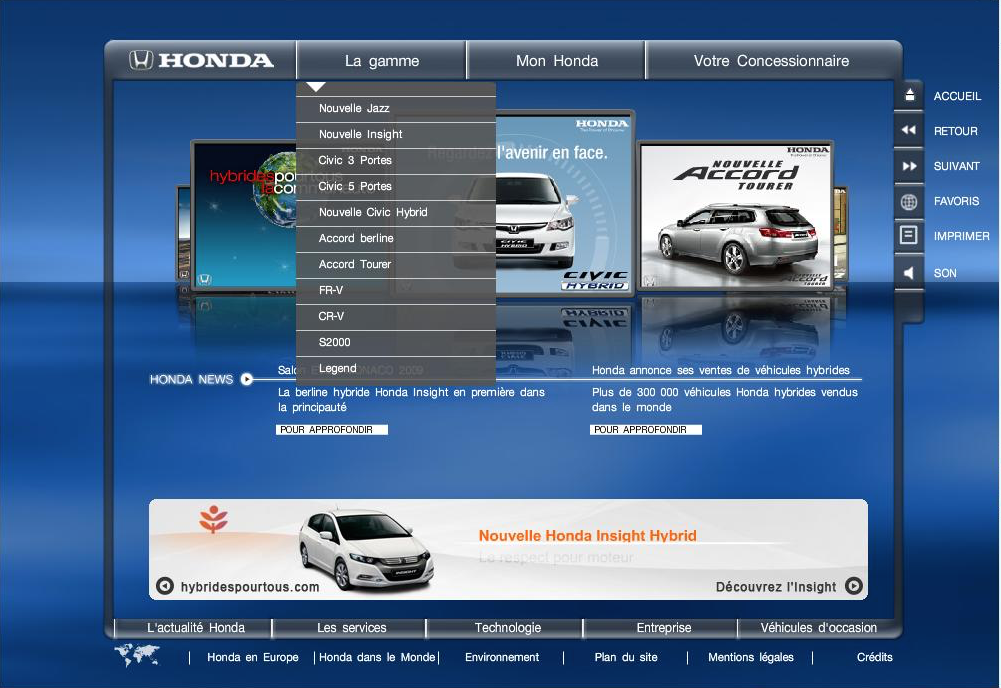Figure 3: Welcome page of Honda Cars France, 2009