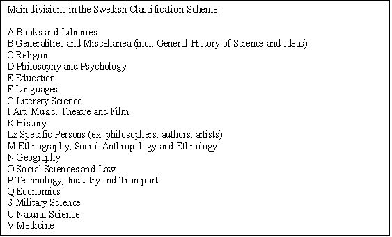 Figure 2 Main categories from the Swedish classification scheme