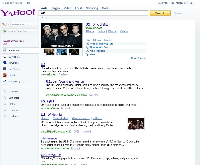 Presentation format in Yahoo! Search