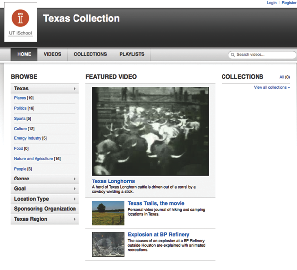 Figure 1: Home page of the original Texas collection