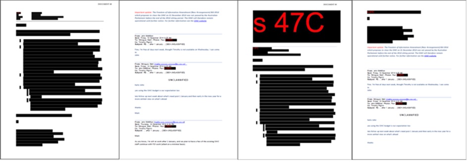 Examples of Freedom of Information requests redacted under conditional exemption 47C
Source: Right to Know